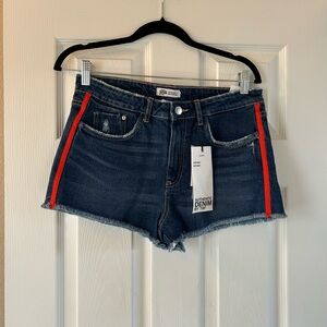 Zara Blue and Red Jean Shorts with Stripes, size 8, NWT